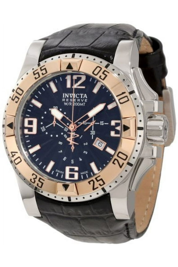 10899 Men's Reserve Excursion Black Textured Dial Rose Gold Tone Bezel Chronograph Leather Strap Dive Watch