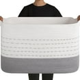 thumbnail image 1 of 108L Extra Large Blanket Basket, 25”x16”x16” Rectangle Woven Cotton Rope Baskets for for Living Room, Toy Storage with Handle- Gradient Grey, 1 of 13