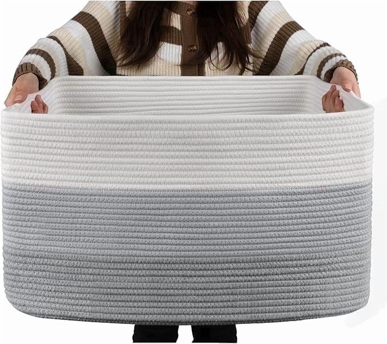 75L Large Blanket Basket（25"x16"）,Large Blanket Basket for Organizing, Dog Toy Bin,baby laundry basket,Cotton Rope Blanket Basket for Living Room, Laundry, Nursery, Pillows (White and Brown)