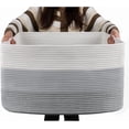 thumbnail image 1 of 75L Large Blanket Basket（25"x16"）,Large Blanket Basket for Organizing, Dog Toy Bin,baby laundry basket,Cotton Rope Blanket Basket for Living Room, Laundry, Nursery, Pillows (White and Brown), 1 of 11