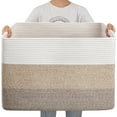 thumbnail image 1 of 108L Super Large Blanket Basket, 25”x16”x16”(108L) Rectangle Woven Baskets for Storage, Cotton Rope Basket For Living Room, Toy Storage with Handle- Gradient Brown, 1 of 14