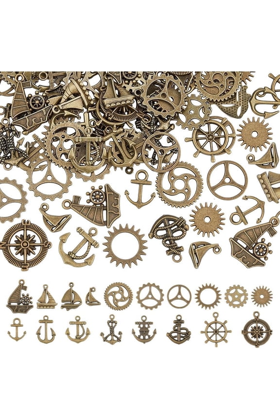 108PCS 18 Style Bronze Steampunk Gear Charm Alloy Pendants Nautical Theme Pendant Cabochon for Jewelry Making Home Decoration Bronze