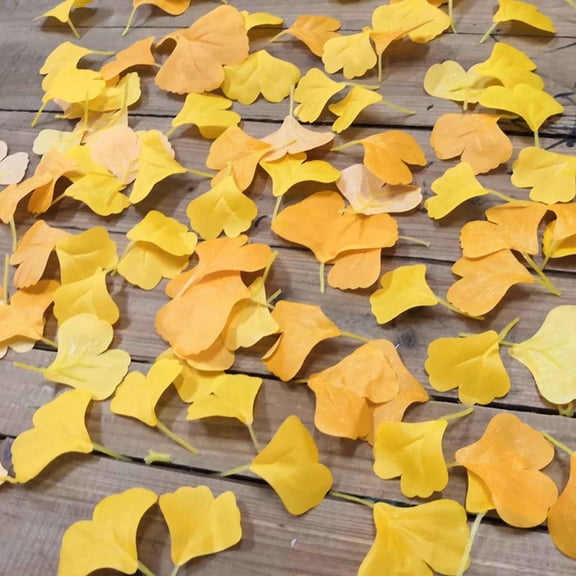 108Pc Artificial Ginkgo Leaves Faux Fall Foliage Yellow Wedding Party Table Home Scrapbook Decor