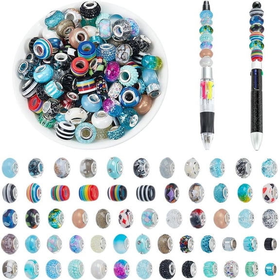 108Pcs 2 Colors Acrylic Resin Polymer Clay Rhinestone European Beads Large Hole Beads with Silver Color Core Rondelle Mixed Color for DIY