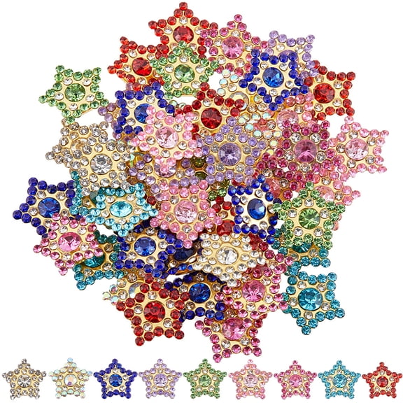 108Pcs 9 Colors Pentagrams Sew On Rhinestones 15mm Star Flower Claw Cup Rhinestone Gold Flatback Base Glass Gem Stones for Clothes