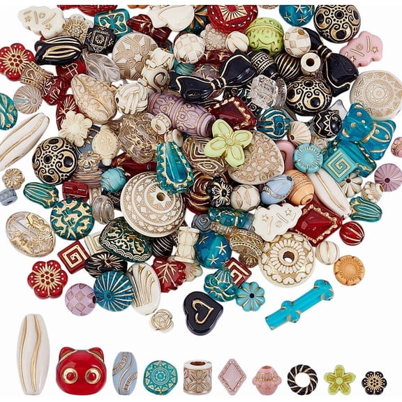 108Pcs Assorted Czech Beads Mixed Styles Czech Glass Beads Random Spacer Loose Bead for Bracelets Necklaces Earrings Jewelry Making Hole: 1.2-7.5mm Mixed Color