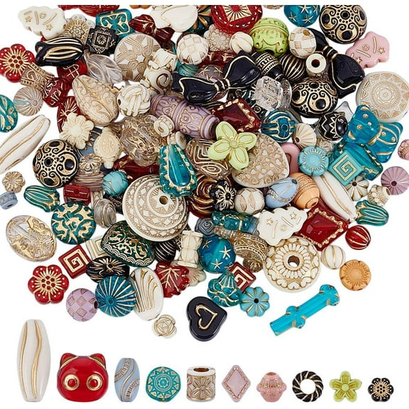 108Pcs Assorted Czech Beads Mixed Styles Czech Glass Beads Random Spacer Loose Bead for Bracelets Necklaces Earrings Jewelry Making Hole: 1.2-7.5mm