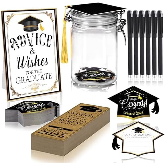 108Pcs Graduation Jar Advice Cards Gifts Class of 2025 Set with Table Sign Bookmarks Pens for College High School Grad Party Favors Decorations$$Home Decor, Kitchen, & Other