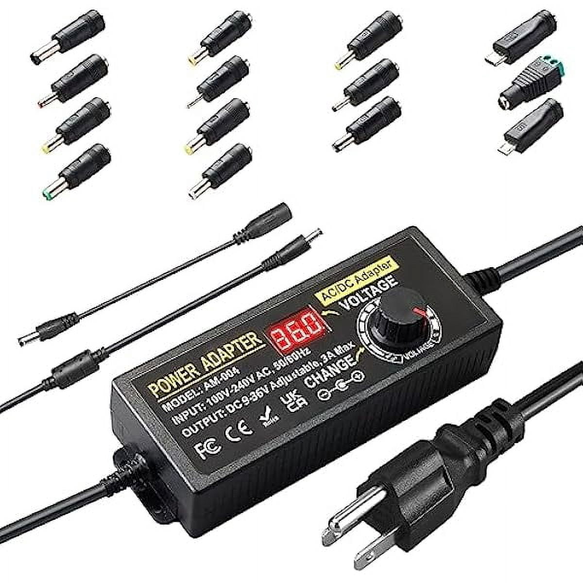 108W Universal Power Supply Adjustable 9V~36V DC Switching Adapter 100V-240V AC to DC Converter Transformer with LED Voltage Display,14 Tips & Polarity Converter,9V12V15V18V20V24V...36V Power Supply
