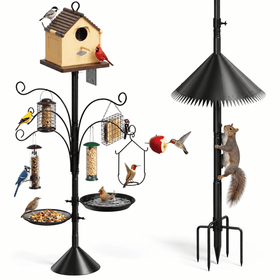108in Adjustable Heavy Duty Iron Bird Feeder Pole with 5 Shepherd Hooks and Trays