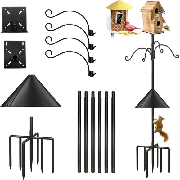 Touch 108in Heavy Duty Bird Feeder Pole with Squirrel Proof Baffle, 4 Shepherd Hooks, Garden Pole for Bird Watching