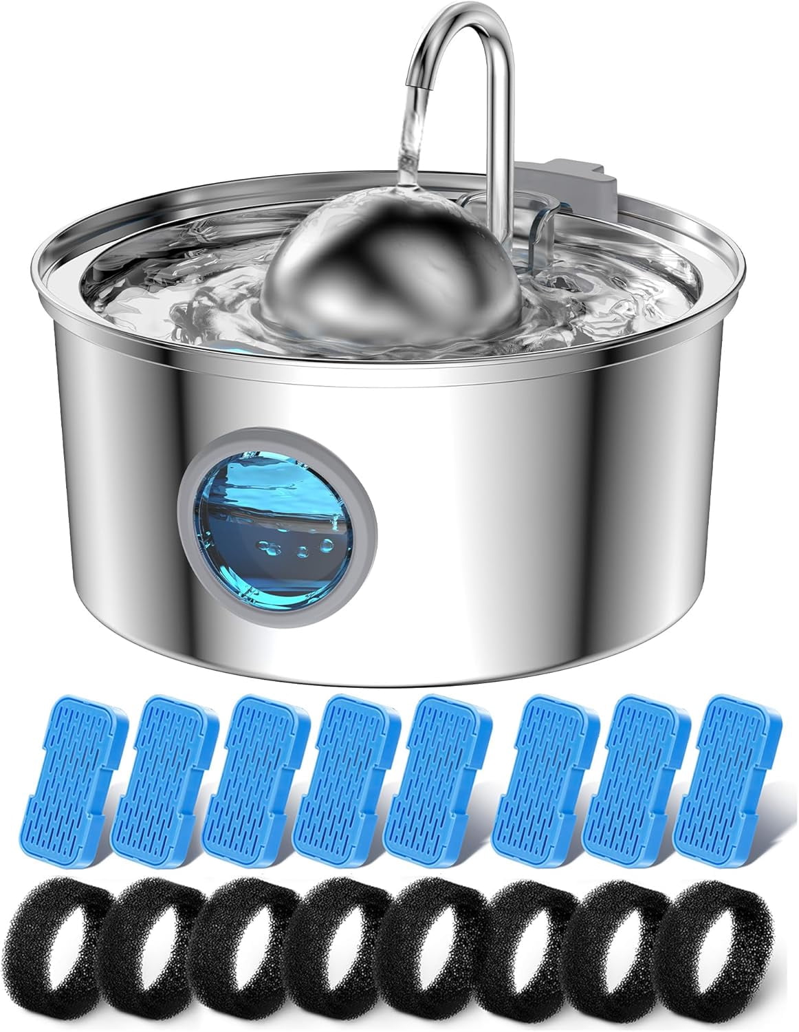 108oz Stainless Steel Cat Fountain with Faucet Design, Multi-Stage Filtration, Water Level Window and Quiet Operation