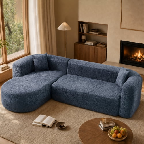 109.4" Boneless Modular Sectional Sofa with L-Shaped Chaise, Cloud-Like Chenille Couch, No Assembly Required, Blue