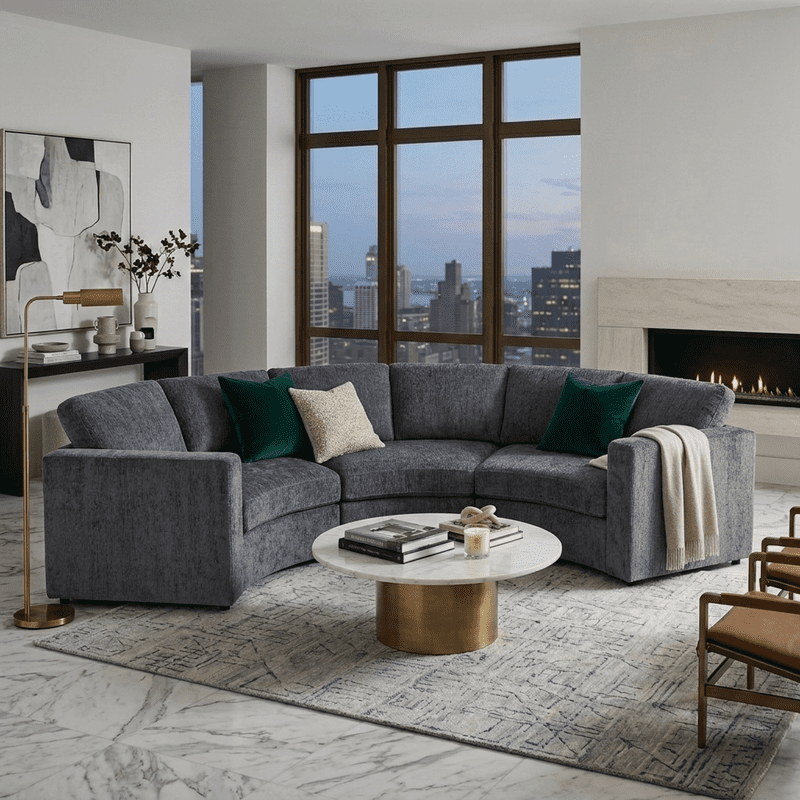109.4" Curved Modular Sectional Sofa, 3-Seat Semi-Circular Chenille Couch, Deep Seat Modern Half Round Sofa with Soft Upholstery, Solid Pine Wood Frame for Living Room & Apartment
