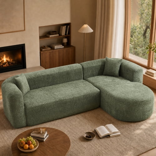 109.4 Inch L Shaped Sectional Sofa, Modern Minimalist Cloud Couch, Boneless Modular Design, No Assembly, Living Room Apartment, Green