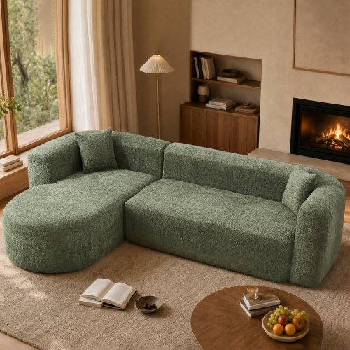 109.4" L Shaped Sectional Sofa, Modern Minimalist Cloud Couch, Boneless Modular Design, No Assembly, Living Room Apartment, Green