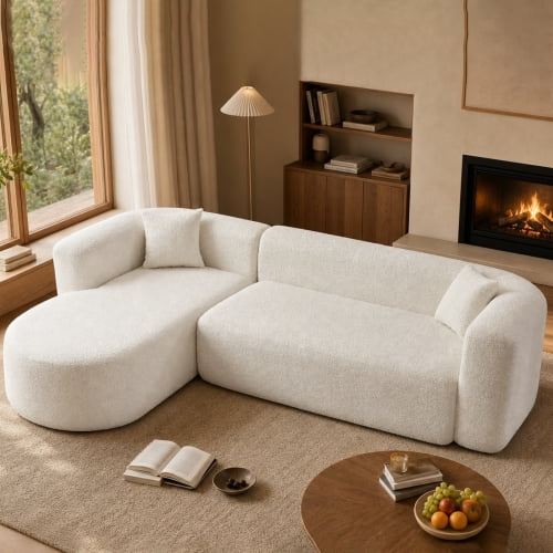 109.4" L Shaped Sectional Sofa, Modern Minimalist Cloud Couch, Boneless Modular Design, No Assembly, Living Room Apartment, White