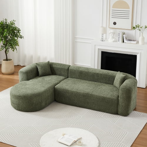 109.4" Modular Sectional Sofa with Curved Back, Chenille Upholstery, L-Shape Left Chaise, Cloud Couch for Living Room, Green