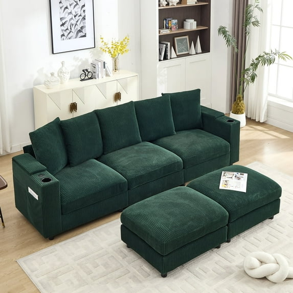 109.4 '' Sectional Sofa, U-shaped Modular Sofa Cloud Couch With Ottoman and USB,Green