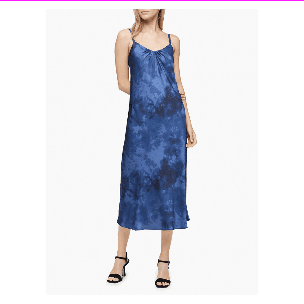 $109.50 Calvin Klein Printed Sleeveless Long Slip Dress, Blue Tie Dye, Size  14 - Walmart.com