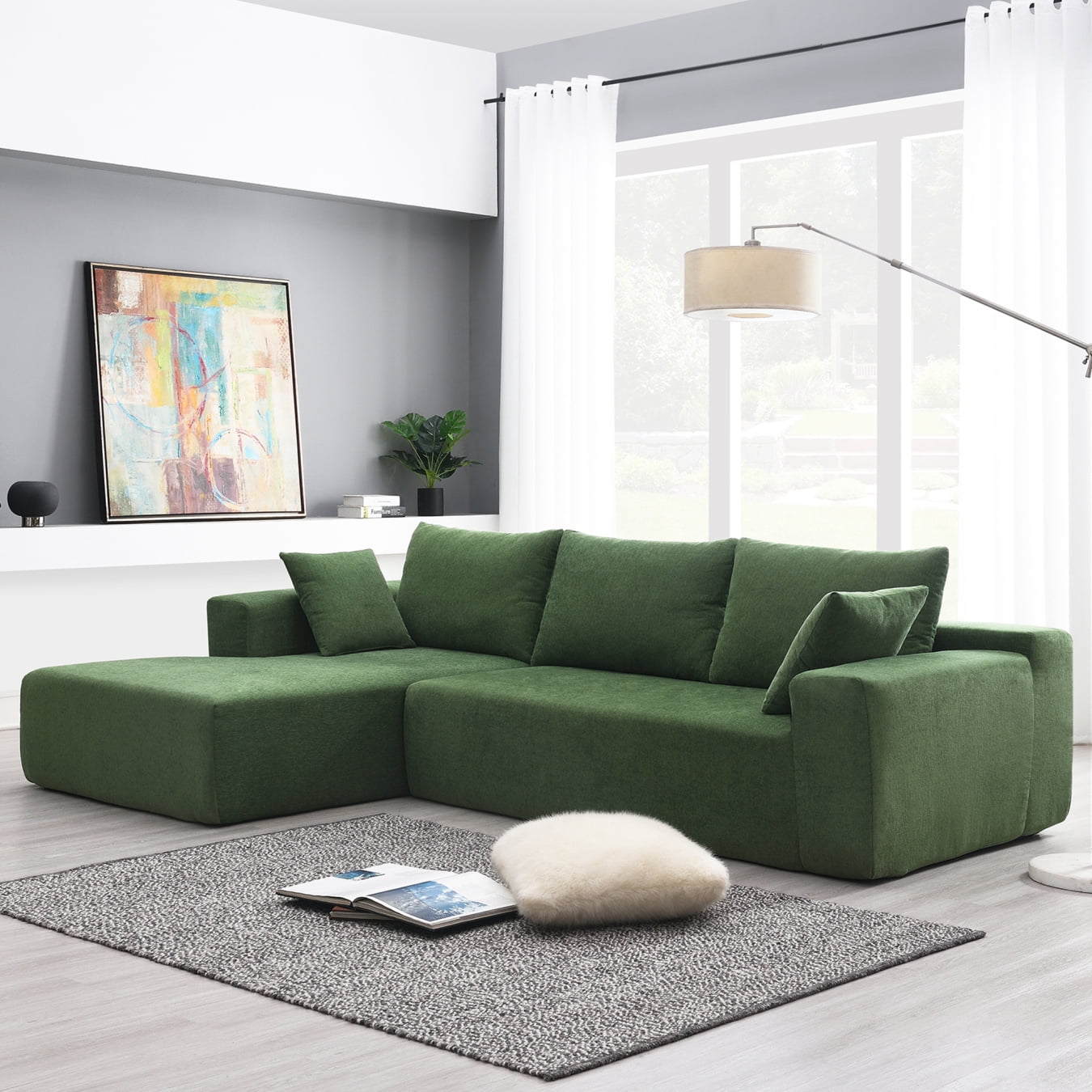 109" Green Fabric Modular Sectional Sofa with Ottoman