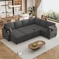 thumbnail image 1 of 109.9" Sectional Sofa Versatile Sofa Bed Sleeper U-shaped with Storage,Two Cup Holders and Charging Ports for Living Room,Grey, 1 of 8
