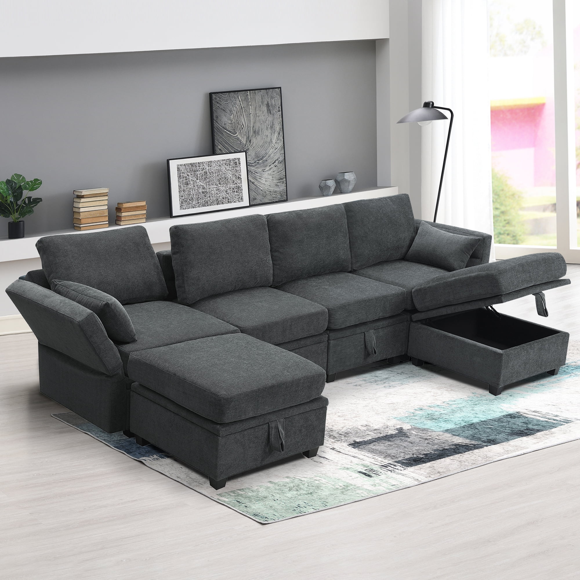 109" Chenille Modular Sectional Sofa With Storage,U Shaped Sectional ...