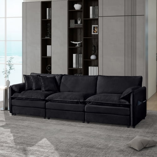 109" Chenille Oversized Sofa Couch, Sofas For Living Room with Deep Seat, Oversized Modular Sofa with Diy Combination for Apartment Office, Black