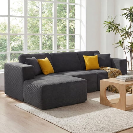 109" Cloud Sectional Couch, Boneless Modular Sofa with L-Shape Chaise, Deep Seat Corduroy Couch, No Assembly Required, Modern Upholstered Sectional for Living Room Apartment Bedroom