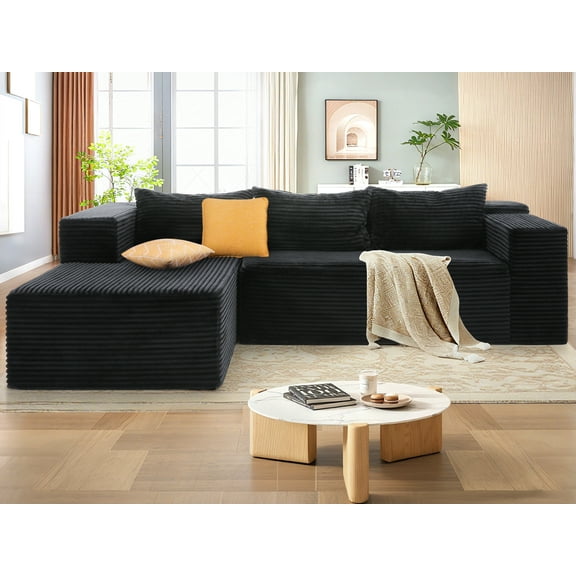 109” Cloud Sectional Couch, Boneless Sofa for Living Room, Modular Sectional Sofa with Deep Seat, Comfy Fluffy Couch with L-Shaped Chaise, No Assembly Required (Left-Facing Chaise, Black)