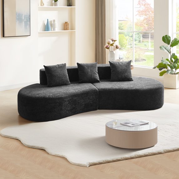 109" Curved Sectional Cloud Sofa, 2-Piece Modular Boucle Teddy Couch, Modern Minimalist Curved Compression Sofa with 3 Throw Pillows, No Assembly Required, Comfy Soft Curved Couch for Living Room