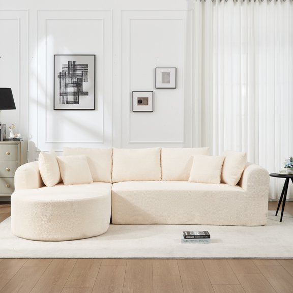 109 Inch Cloud Sectional Couch, Boneless Sofa for Living Room, Corduroy Modular Couch with L Shape Chaise, Modern Compressed Sofa in a Box, Memory Foam Filling (Ivory)