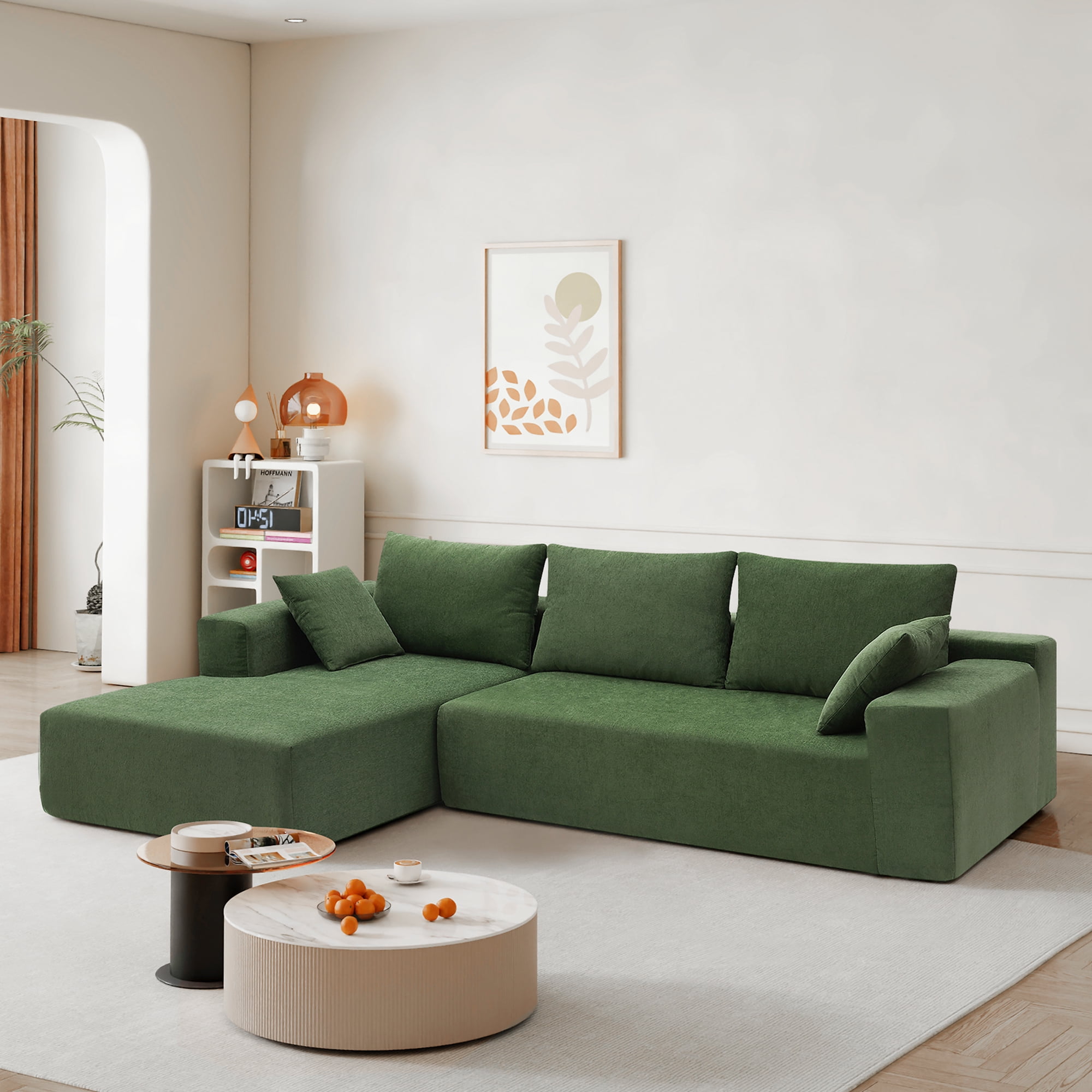 109" L-Shape Modular Sectional Sofa,Upholstered Compressed Sofa for Living Room, Bedroom,Green