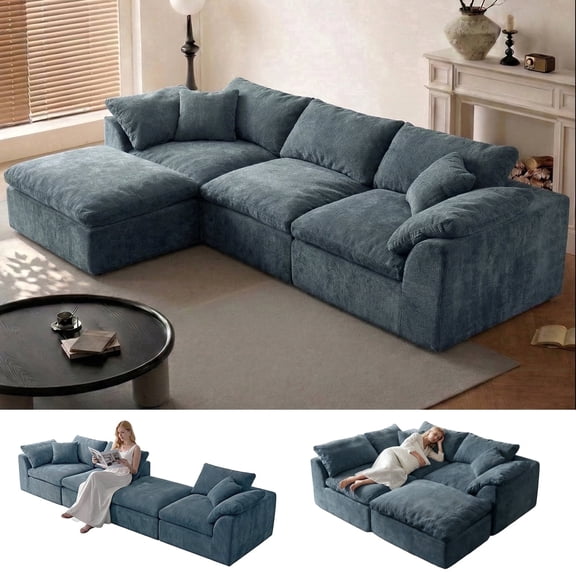 Boneless Modular Sectional Cloud Couch, Compressed Sofa in a Box with Deep Seat & Oversized Chaise, L-Shaped Chenille Sofa for Living Room