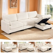 109" L-Shaped Modular Sectional Sofa with Sleeper Bed, Storage & Movable Ottomans, Oversized Deep Seat Cloud Couch, Convertible 4-Seat Sofa for Living Room or Apartment Beige, High Legs 3.15"