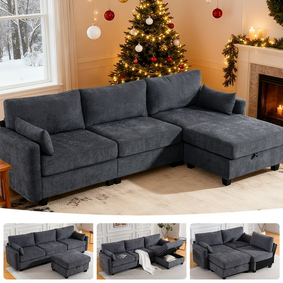 109” L Shaped Sectional Sofa, Modular Cloud Couch with Ottoman for Living Room/Apartment, 4 Seat Sofa, Easy Assembly (Gray, High Legs 3.15")