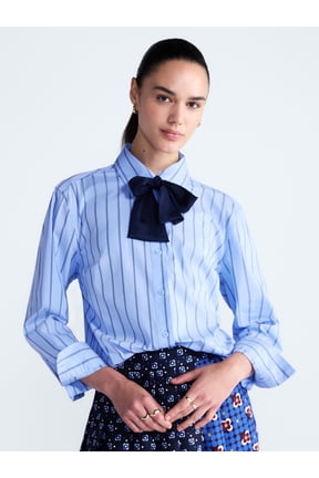 Women's Button Front Shirt with Satin Tie, Sizes XS-4X