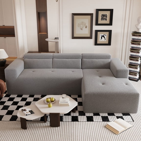 109'' Modern Teddy Fabric L Shaped Sectional Sofa, No Assembly, Cloud-Like Comfort