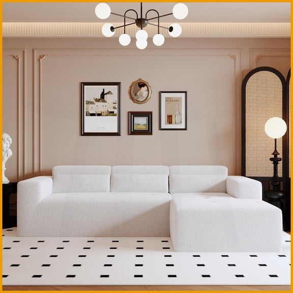 109'' Modern Teddy Fabric Modular Sectional Sofa  L-Shaped with Chaise & Pillows, No Assembly for Living Room