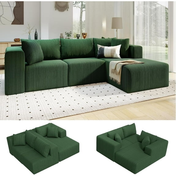 109" Modular Cloud Sectional Sofa, 7-in-1 Boneless Couch with Chaise, Zero Assembly Deep Seated Plush Corduroy Sofa for Living Room