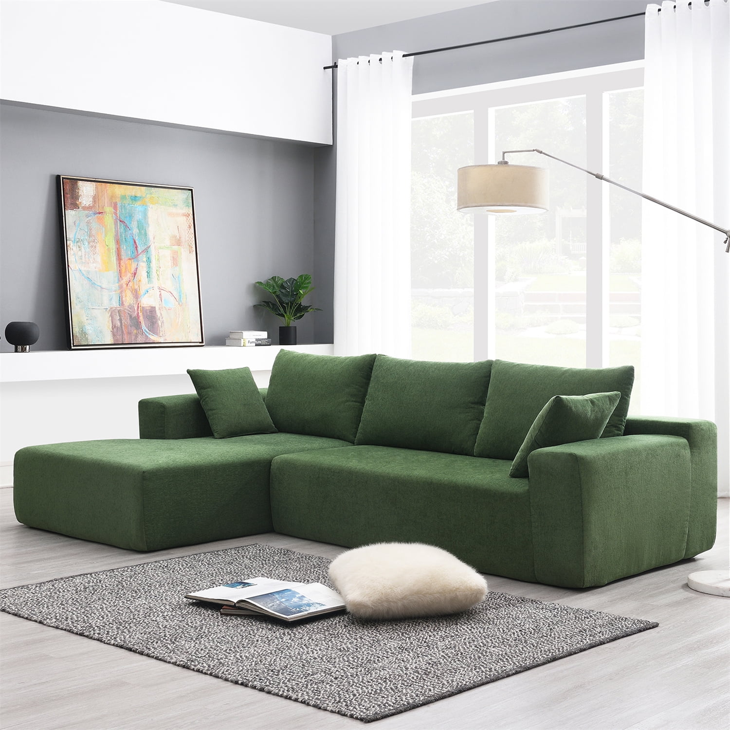 109" Green Fabric Modular Sectional Sofa with Ottoman
