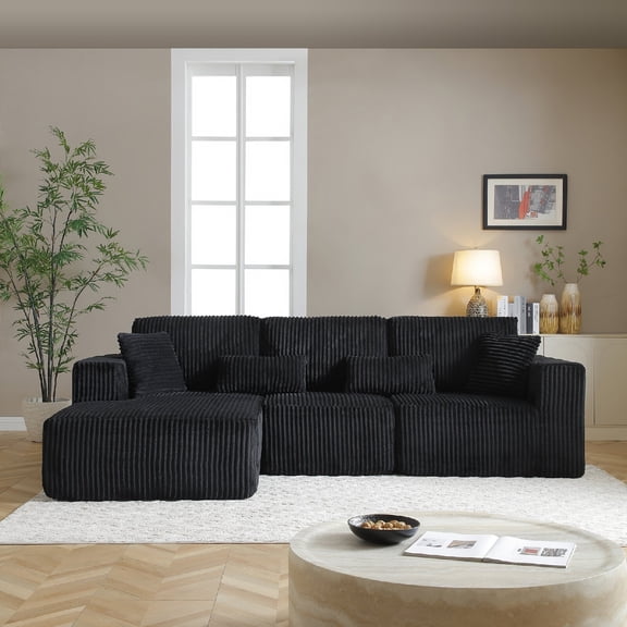 109'' Modular Sectional Sofa Couch with Upholstered Couches, Modern Modular L-Shape Cloud Sectional Sofa Couch with Deep Seat and Chaise for Living Room,Apartment, No Assembly, Black