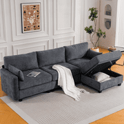 109" Modular Sectional Sofa Sleeper Bed with Storage Ottoman, Oversized Deep Seat Cloud Couch with Movable Ottomans, Convertible 4-Seat L-Shaped Sofa for Living Room or Apartment High Legs 3.15"