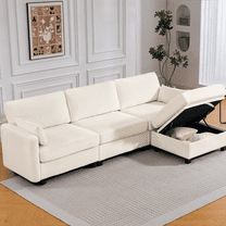 109" Modular Sectional Sofa Sleeper Bed with Storage Ottoman, Oversized Deep Seat Cloud Couch with Movable Ottomans, Convertible 4-Seat L-Shaped Sofa for Living Room or Apartment (High Legs 3.15")