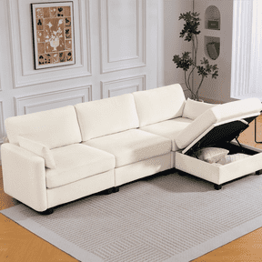 109" Modular Sectional Sofa Sleeper Bed with Storage Ottoman, Oversized Deep Seat Cloud Couch with Movable Ottomans, Convertible 4-Seat L-Shaped Sofa for Living Room or Apartment (High Legs 3.15")