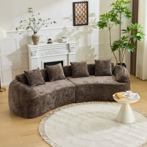 109" Nordic Curved Oversized Sofa Couch, Sofas For Living Room with Skin-Friendly Fabric, Oversized Modular Sofa with Quick Recovery for Multi Indoor Scenarios, Brown