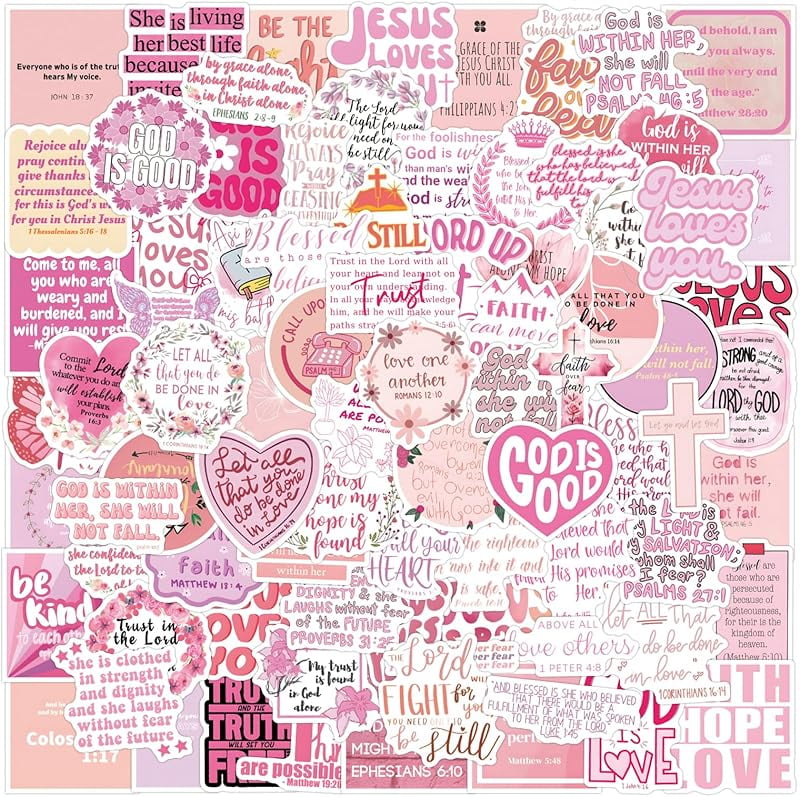 109 PCS Bible Verse Stickers Pink Christian Stickers Faith Stickers ...