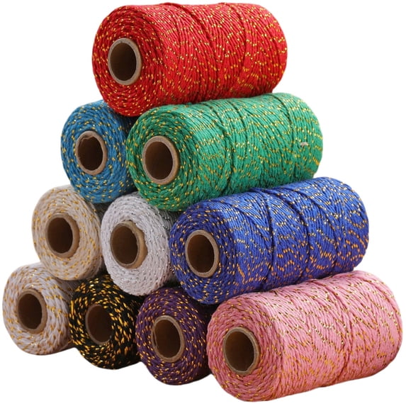 109 Yard 2mm Colourful Gold Thread Cotton Cord Bakers Twine DIY Crafts Gift Wrapping Christmas Wedding Home Decor String Rope,Purple + gold