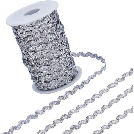 109 Yard Rick Rack Trim Silver RIC Rac Ribbon 0.2 Inch Wide Metallic Wave Bending Fringe Trim Polyester Webbing Ribbons Zig Zag Edging Trimming for DIY Sewing Crafts Gift Wrapping for making