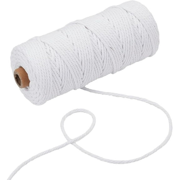 109 Yards/100m 3mm White Cotton Strings Bead Weaving Cotton Thread Twisted Twine Cord Findings for Jewelry Making Supplies DIY Bracelet Necklace Weaving Crafting Knitting Macrame Decoration DIY